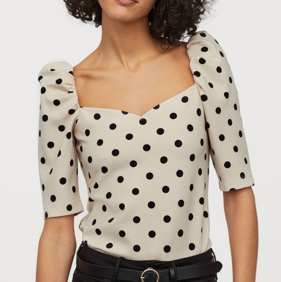 H&M Tops - H&M Polka Dot Square Neck Puff Sleeve Blouse Top